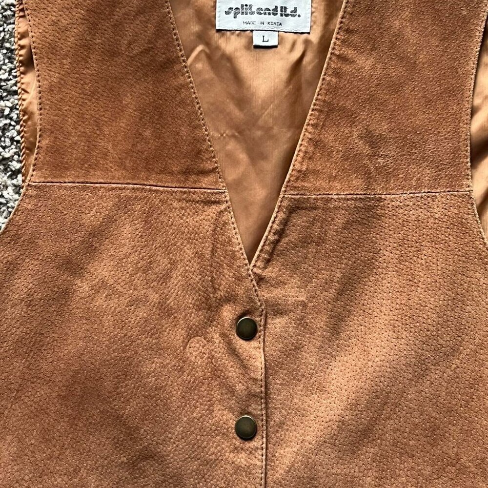 Vintage Split End 90s Brown Leather Vest Womens L Leather Southwest Horse Girl - Picture 5 of 8